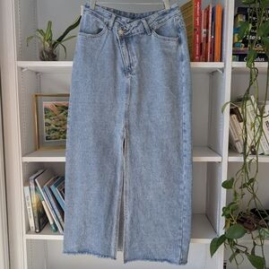 Light Wash Denim Maxi Skirt with Front Slit